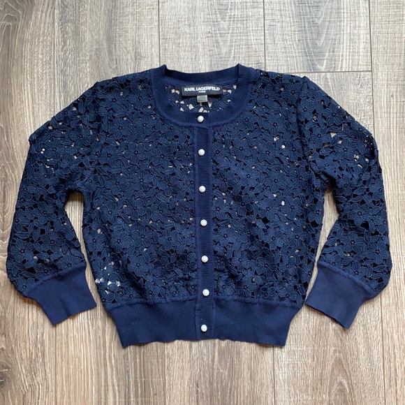 Karl Lagerfeld Paris Navy Flower Cardigan XS